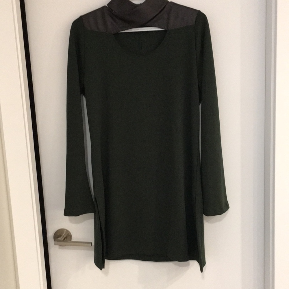 Forest Green Tunic with Faux Leather Collar